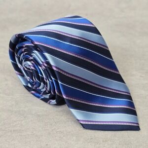 J Ferrar Tie Mens Blue Purple Striped Pattern Classic Business Formal